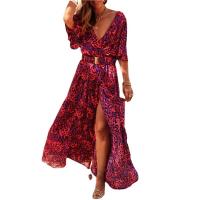 Spandex & Polyester Waist-controlled One-piece Dress side slit printed shivering PC