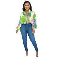 Polyester Women Long Sleeve Blouses & loose printed floral PC
