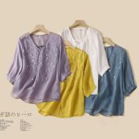 Algodón Mujeres manga de cinco puntos camiseta, bordado, estremecimiento, más colores para elegir,  trozo