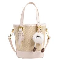 Straw & PU Leather Easy Matching & Bucket Bag Handbag attached with hanging strap PC
