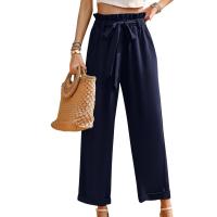 Woven & Polyester Wide Leg Trousers & Nine Point Pants Women Casual Pants & with pocket Solid PC