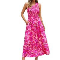 Rayon shoulder slope & Slim & High Waist One-piece Dress printed PC