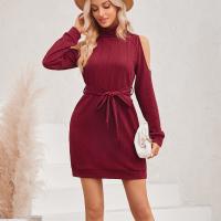 Polyester One-piece Dress & off shoulder & loose & breathable Solid PC