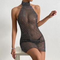 Polyester Sexy Package Hip Dresses see through look & slimming & backless patchwork Solid : PC