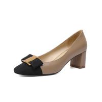 Beef Tendon & Goat Skin Leather High-Heeled Shoes Solid Pair