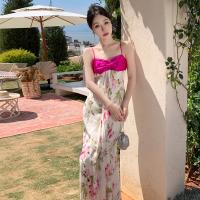 Polyester Slim & long style Slip Dress printed floral white PC