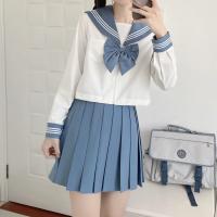 Polyester Slim Women Sailor Suit & two piece blue and white Set