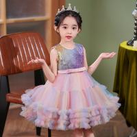 Polyester Princess Girl One-piece Dress Sequin pink PC
