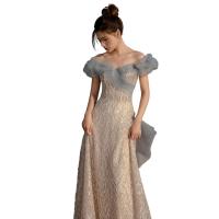 Polyester Waist-controlled & Slim Long Evening Dress & off shoulder patchwork Solid PC