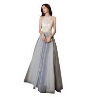 Polyester Waist-controlled & Slim Long Evening Dress backless & hollow patchwork PC
