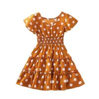 Polyester Slim & Princess Girl One-piece Dress printed dot orange PC