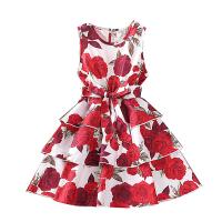 Polyester Meisje Eendelige jurk Afgedrukt Bloemen Rode stuk