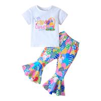 Cotton Slim Girl Clothes Set & two piece Pants & top printed Others multi-colored Set