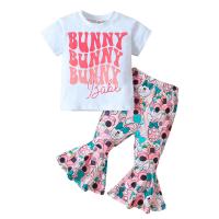 Polyester Slim Girl Clothes Set & two piece Pants & top printed Others multi-colored Set