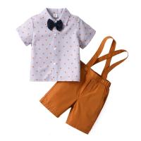 Cotton Slim Boy Clothing Set & two piece suspender pant & top patchwork Others two different colored Set