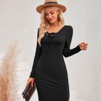 Knitted Waist-controlled & Slim Sexy Package Hip Dresses side slit stretchable Solid PC