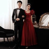 Polyester Waist-controlled & Maternity Long Evening Dress backless  Solid red PC