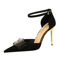 PU Leather Stiletto High-Heeled Shoes & with rhinestone black Pair