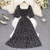 Chiffon Waist-controlled One-piece Dress slimming printed shivering : PC
