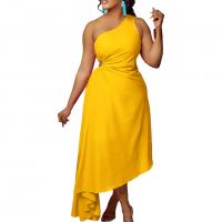 Polyester Slim & Plus Size One-piece Dress irregular & One Shoulder Solid PC