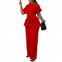 Polyester Plus Size Women Casual Set slimming Wide Leg Trousers & top Solid Set