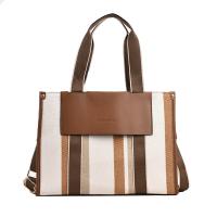 Canvas Easy Matching Shoulder Bag attached with hanging strap PU Leather striped PC