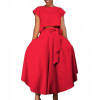 Polyester Plus Size Two-Piece Dress Set midriff-baring & large hem design & with pocket Solid Set