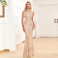 Sequin & Polyester Waist-controlled & Slim & floor-length Long Evening Dress Solid gold PC