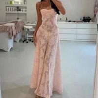 Polyester Slip Dress see through look & large hem design patchwork shivering pink PC