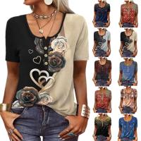 Polyester Plus Size Women Short Sleeve T-Shirts & loose patchwork PC