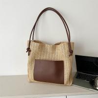 Straw Woven Shoulder Bag contrast color & large capacity PC