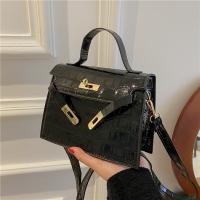 PU Leather Box Bag Handbag attached with hanging strap crocodile grain PC