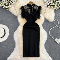 Lace & Polyester Waist-controlled Sexy Package Hip Dresses slimming & back split Solid black PC