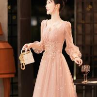 Polyester Waist-controlled & floor-length & High Waist Long Evening Dress Solid pink PC
