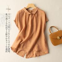 Cotton Linen Women Short Sleeve Shirt & loose & breathable patchwork Solid PC