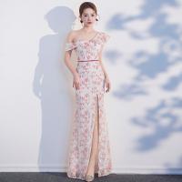 Polyester Plus Size Long Evening Dress off shoulder printed PC