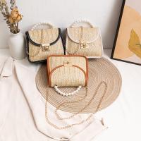 Synthetic Leather & Straw Woven Tote with chain & soft surface & attached with hanging strap PC