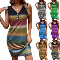 Polyester Slim & Plus Size One-piece Dress printed striped PC