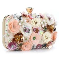 Beaded & Metal & Cotton Evening Party Clutch Bag with chain Polyester floral PC