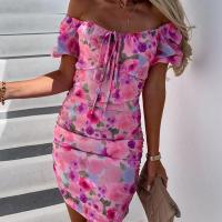 Polyester Slim & High Waist Sexy Package Hip Dresses printed pink PC