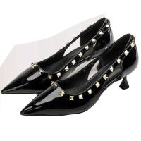 Patent Leather & Micro Fiber & Rubber High-Heeled Shoes & hollow Solid Pair