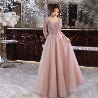 Sequin & Polyester Waist-controlled & Soft & Slim Long Evening Dress embroider Solid PC