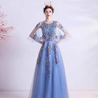 Sequin & Polyester Waist-controlled & floor-length Long Evening Dress see through look embroider Solid PC