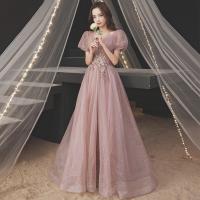 スパンコール & ポリエステル ロングイブニングドレス 単色 ピンク 一つ