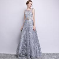 Polyester Waist-controlled & High Waist Long Evening Dress see through look embroider floral PC