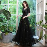 Polyester Slim & High Waist Long Evening Dress Solid black PC