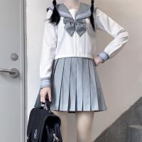 Polyester Slim Women Sailor Suit with bowknot & two piece gray Set