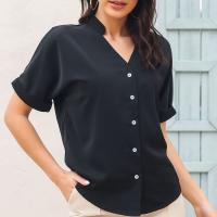 Polyester Slim Women Short Sleeve Shirt black PC