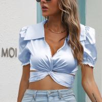 Polyester Slim Women Short Sleeve Shirt & hollow PC