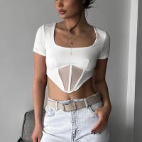 Polyester Slim Women Short Sleeve T-Shirts midriff-baring Solid white PC